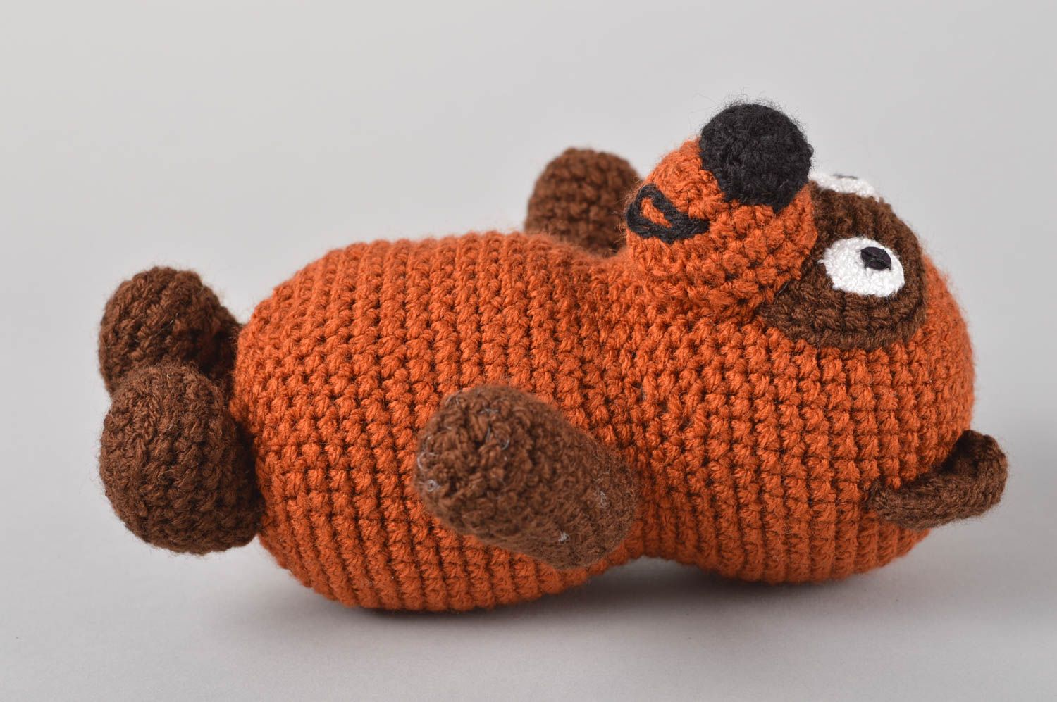 Jouet ours Peluche faite main tricotée au crochet brune Cadeau enfant et déco photo 5