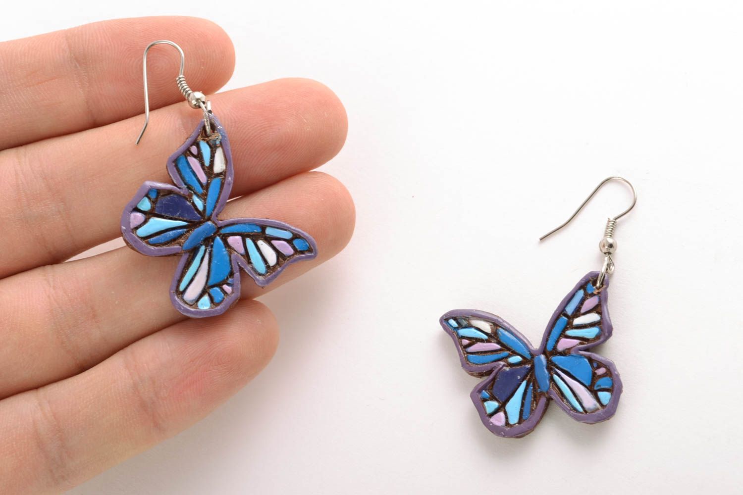 Polymer clay earrings in the shape of butterflies photo 2