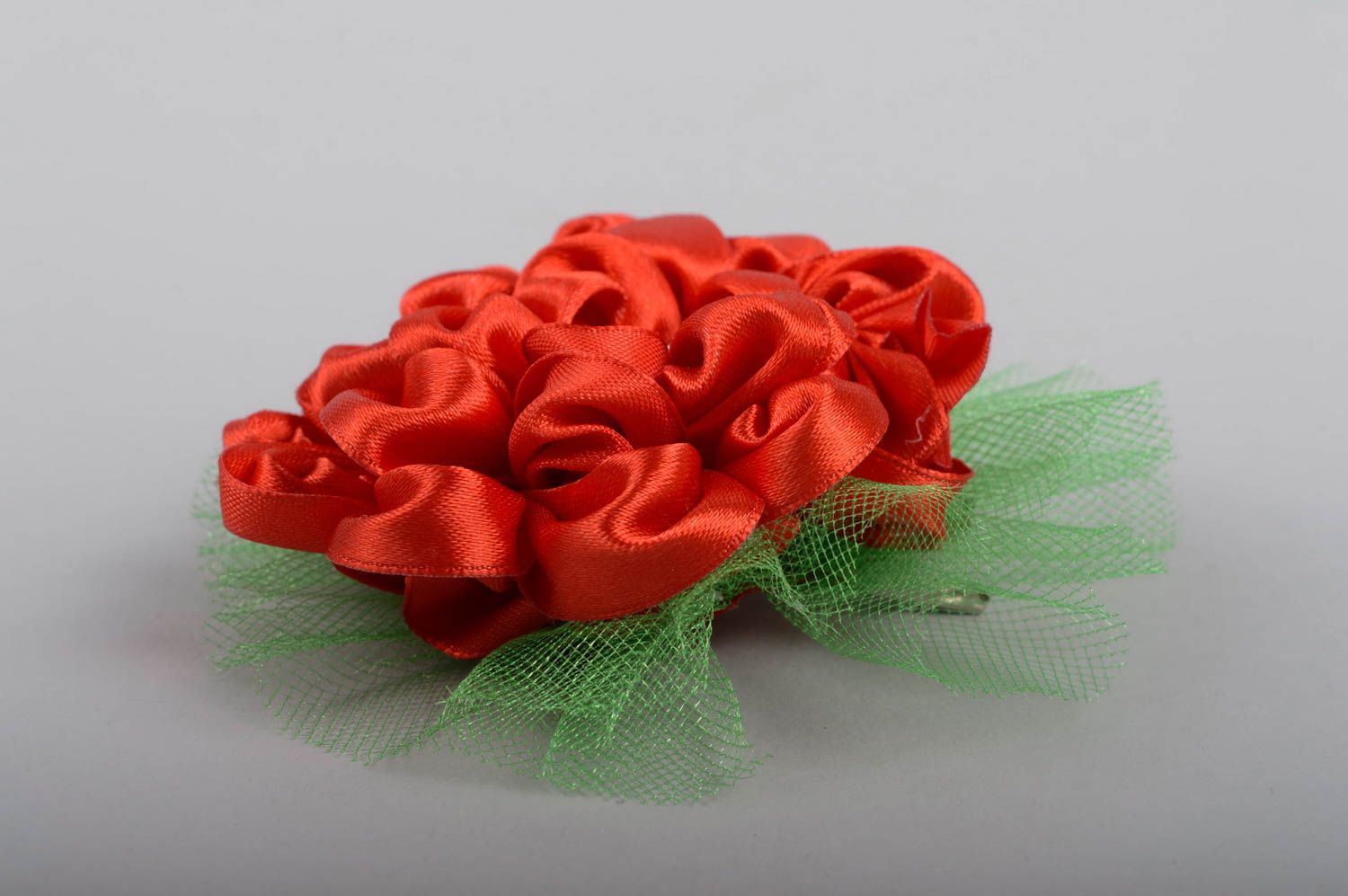 Rote Blume Haarspange handgemachter Schmuck Accessoire für Mädchen grell  foto 3