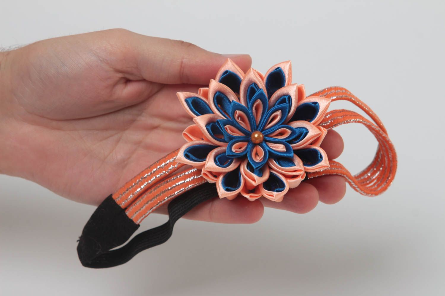 Handmade Haarband mit Blume Mädchen Haarschmuck Mode Accessoire weiß blau foto 5