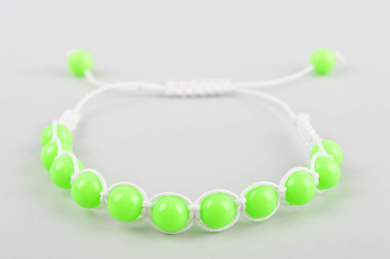 Light green beads strand bracelet on the white cord for teen girls photo 2