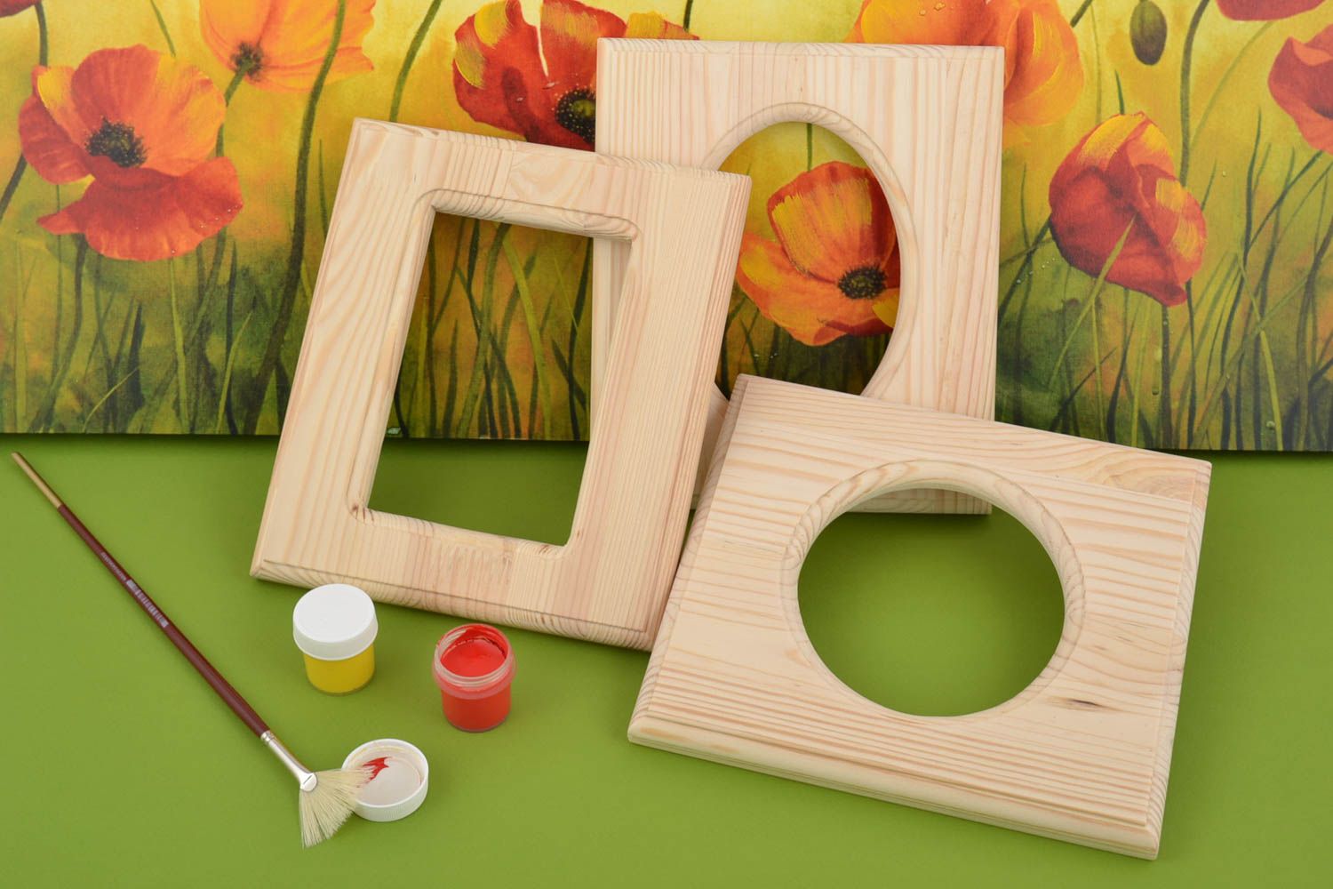 Set of 3 handmade pine wood photo frames craft blanks for decoupage or painting photo 1