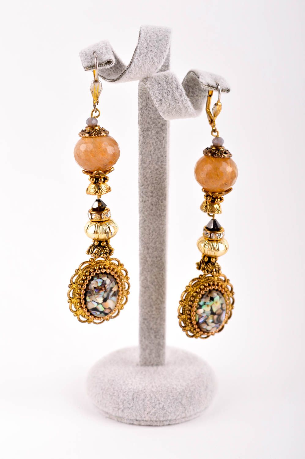 Boucles d'oreilles pendantes Bijou fait main avec quartz Cadeau femme original photo 2