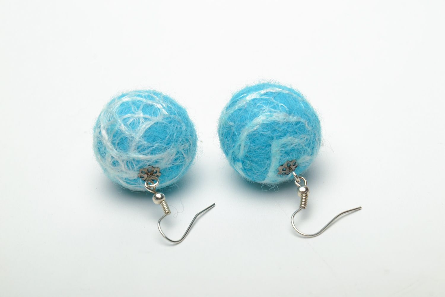 Blue wet felted wool earrings photo 5