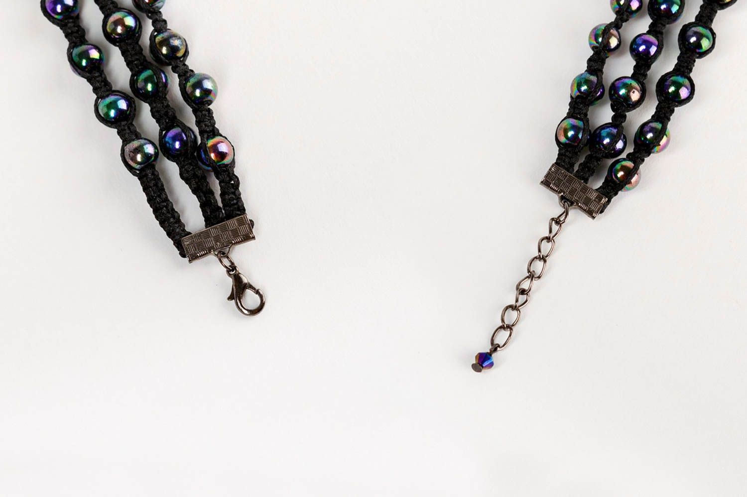 Bracelet boules perles en céramique noires multirang macramé original fait main photo 4