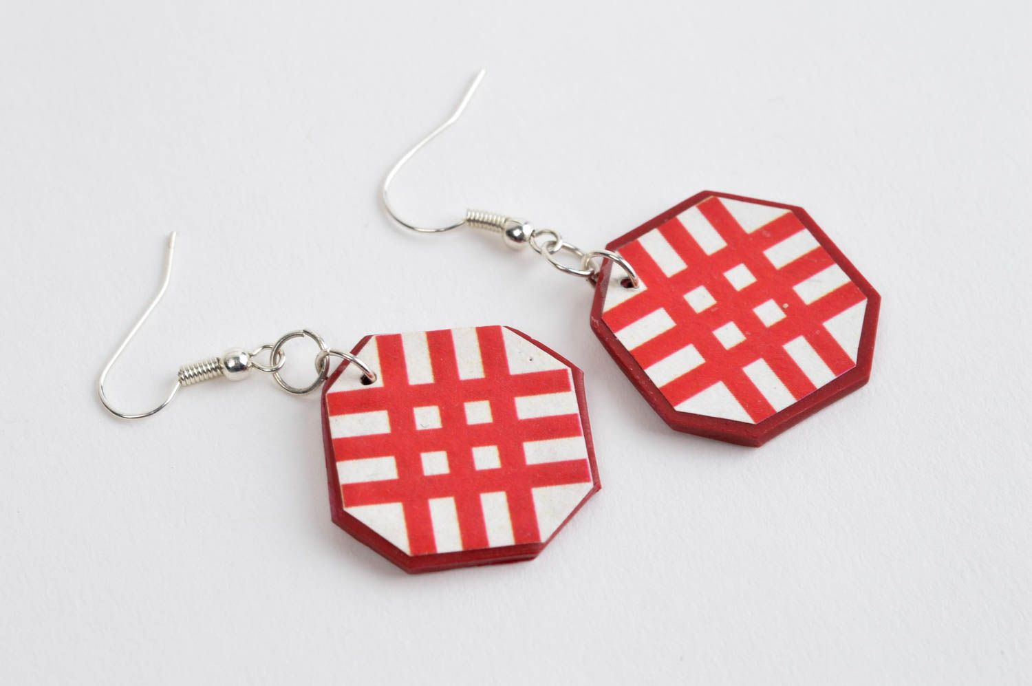 Red handmade wooden earrings fashion accessories wood craft small gifts photo 3