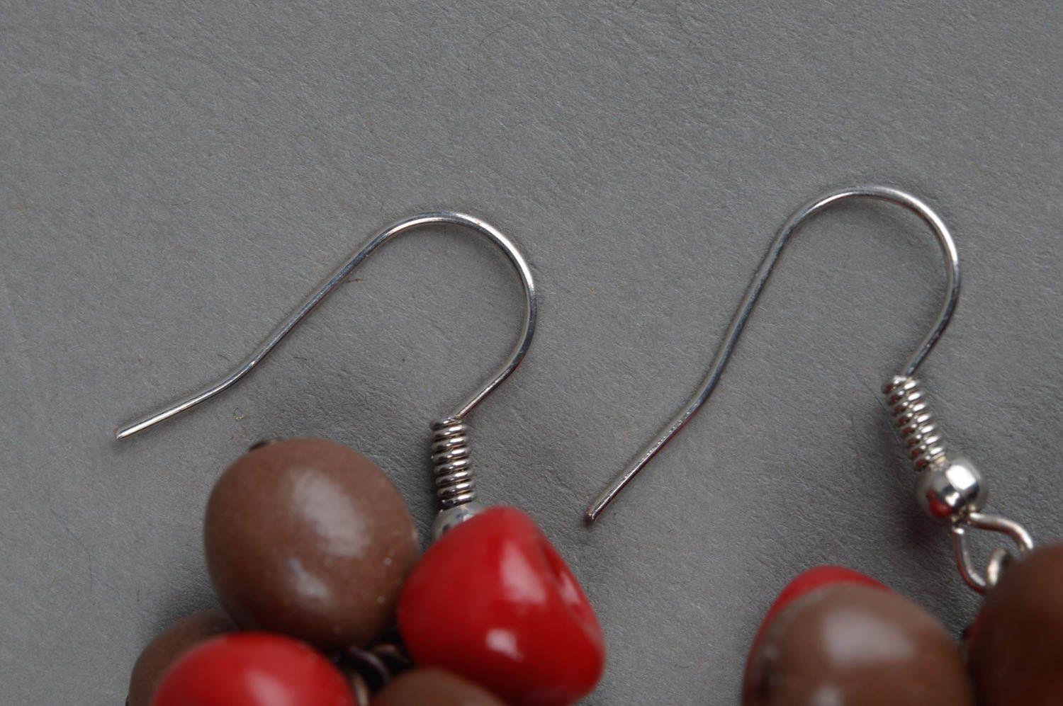 Handmade brown accessory earrings in shape of coffee beans designer jewelry photo 4