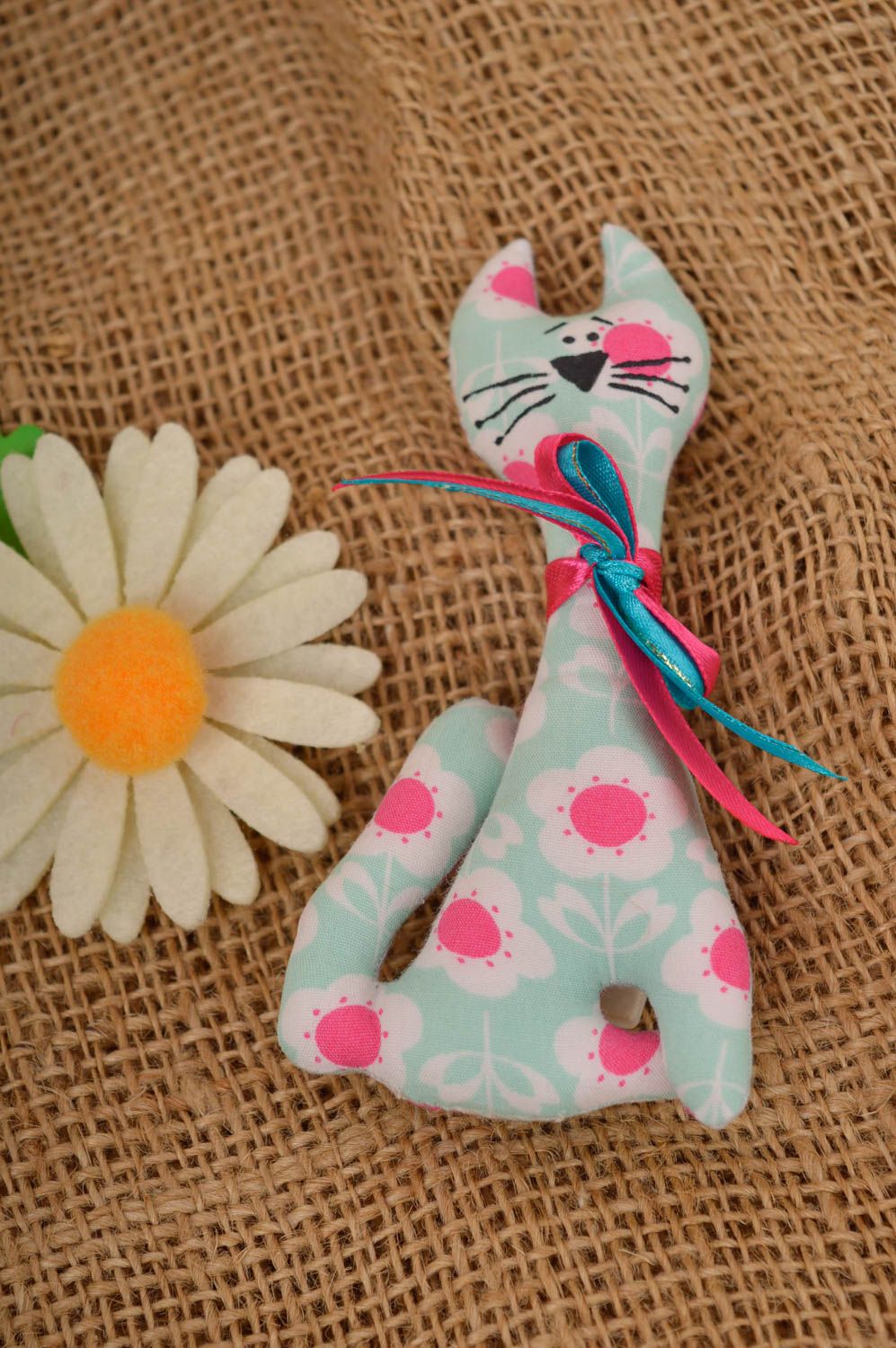 Handmade Kuscheltier Katze Magnet für Kühlschrank Magnet Tier mit Blumenprint foto 1