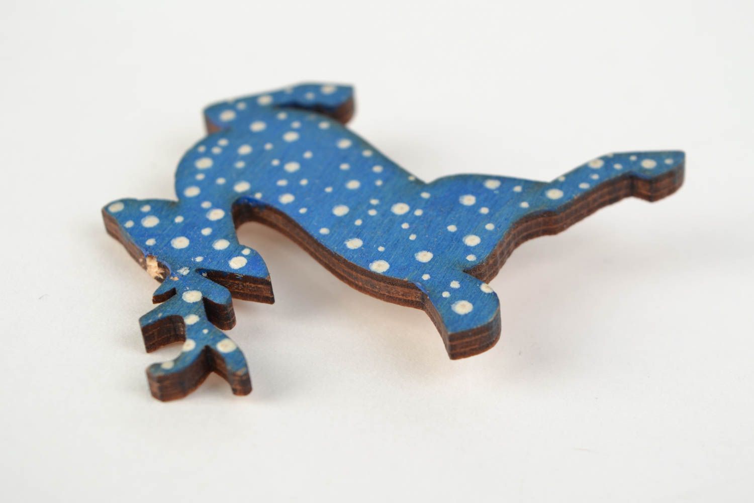 Handmade stylish brooch made of wood and painted with acrylics Reindeer photo 5