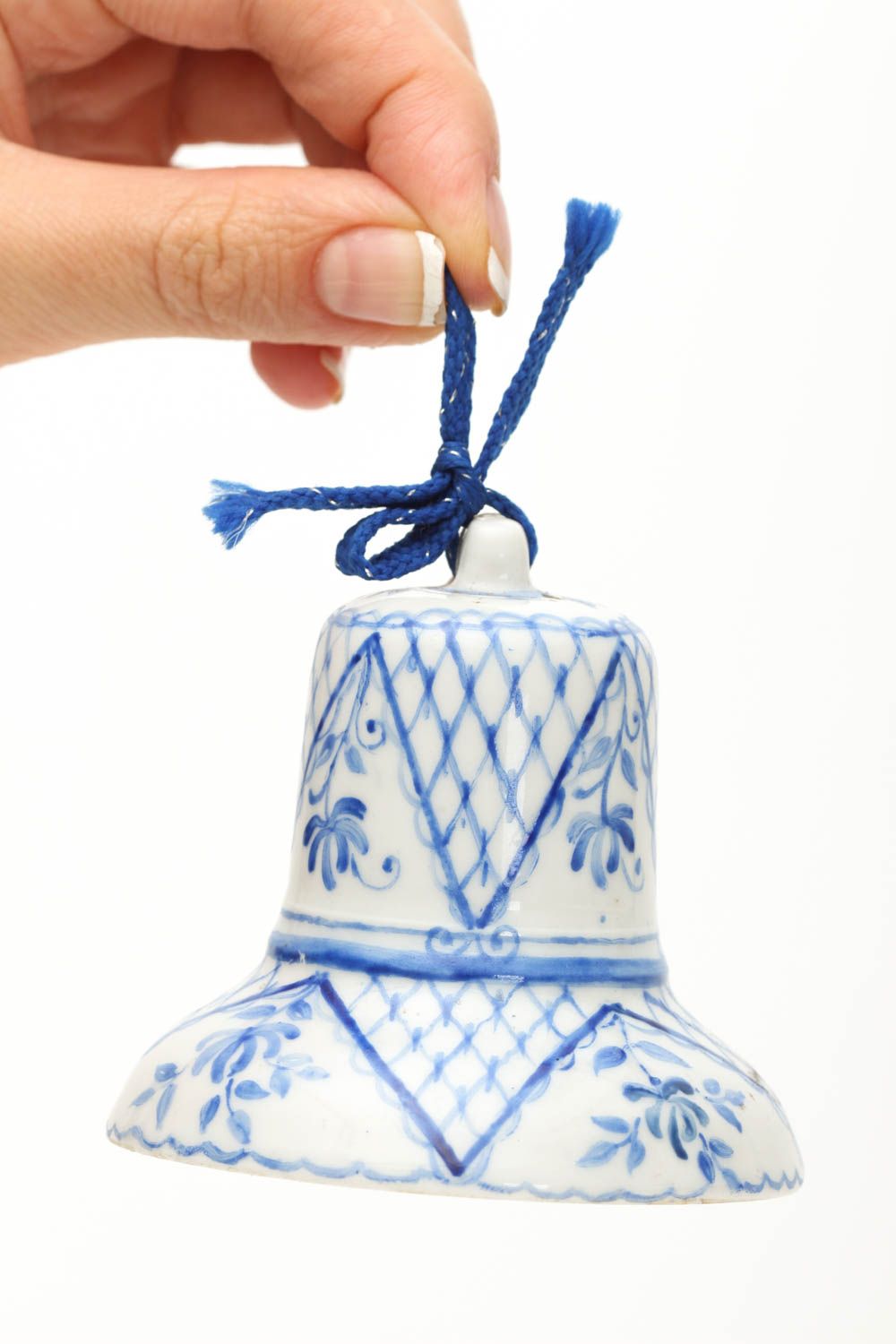 Колокольчик из глины handmade глиняный сувенир голубой колокольчик сувенирный фото 5