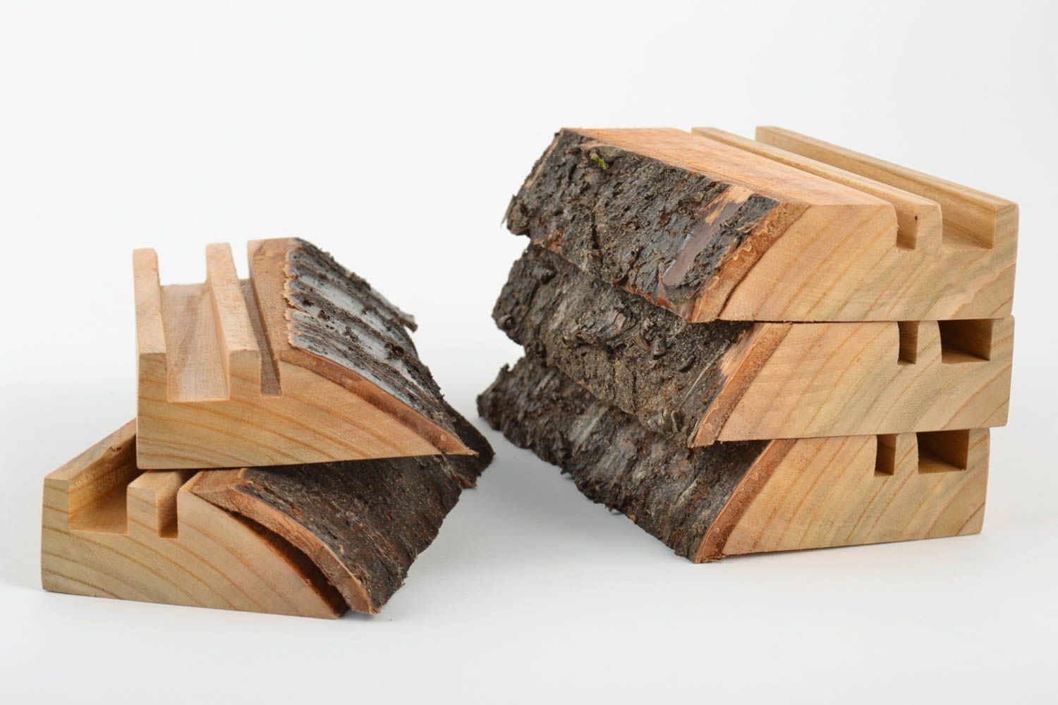 Комплект подставок для телефонов из дерева в эко-стиле хэнд мэйд настольных 5 шт фото 2