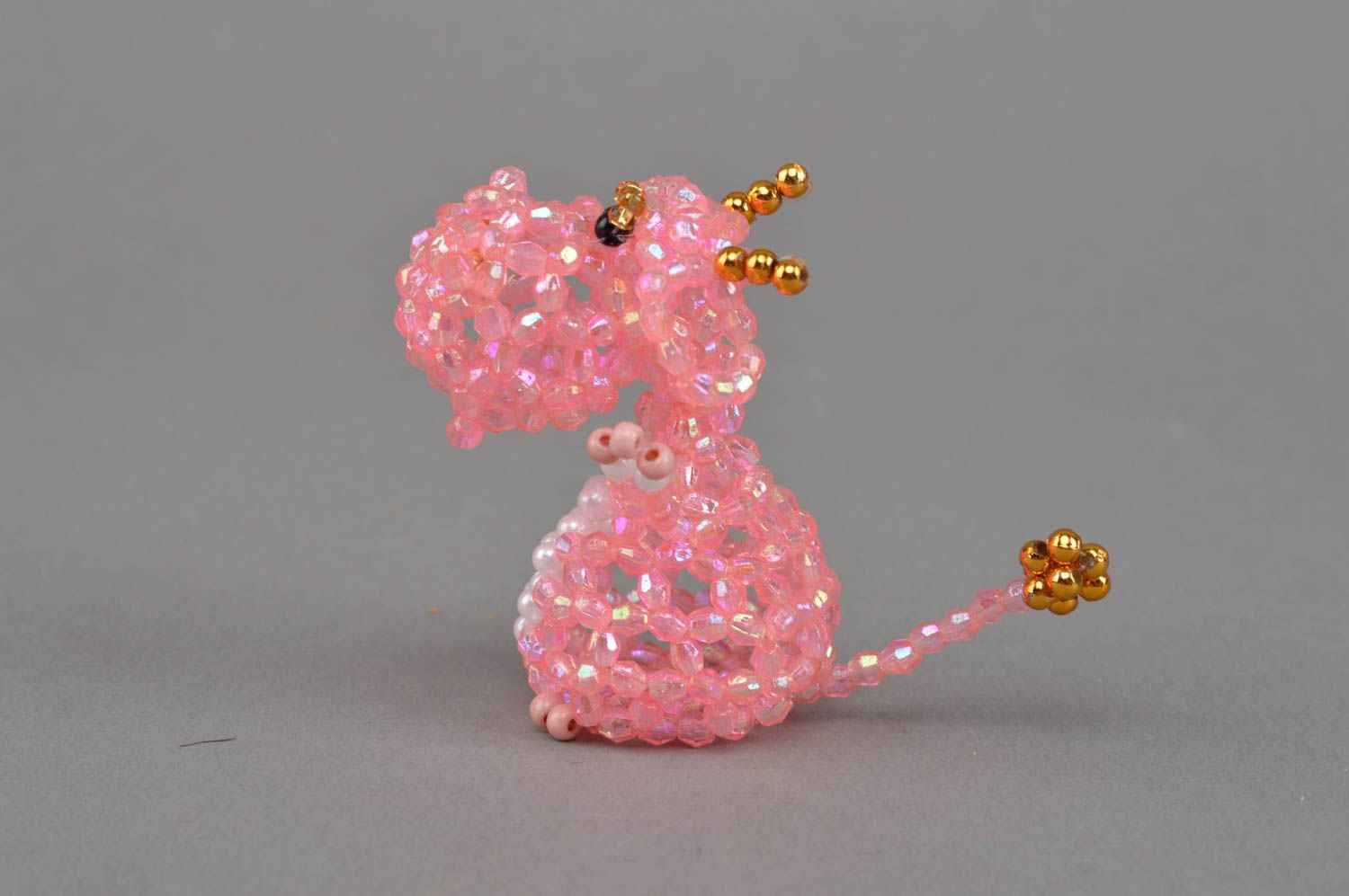 Beautiful pink handmade designer woven bead statuette of cow interior decor photo 3