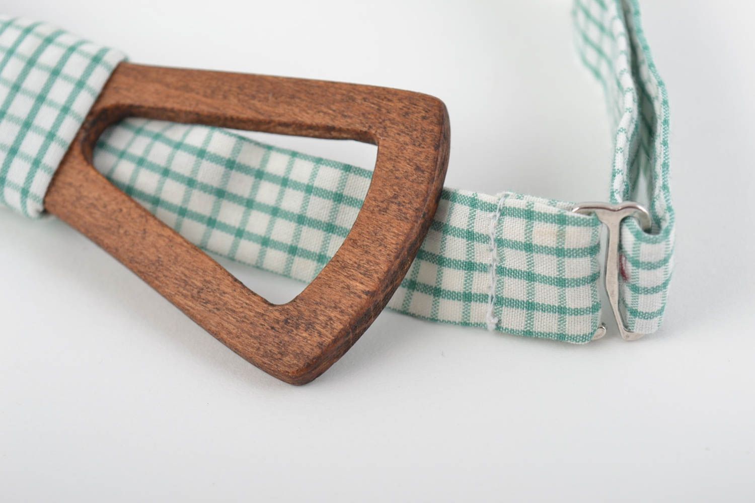 Unusual handmade designer beautiful beech wood bow tie with cotton strap photo 2