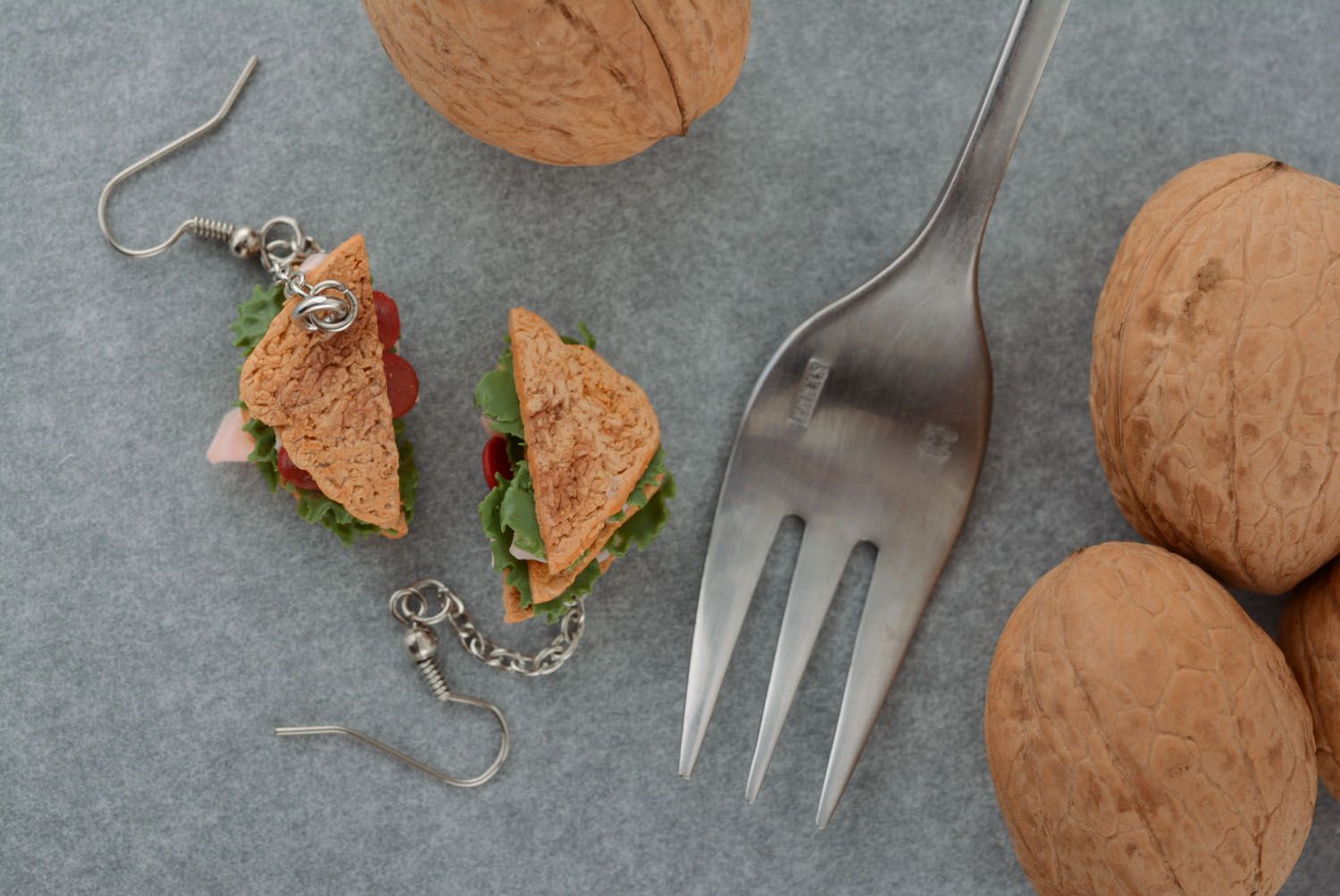 Earrings with charms made of polymer clay Great Sandwiches photo 1