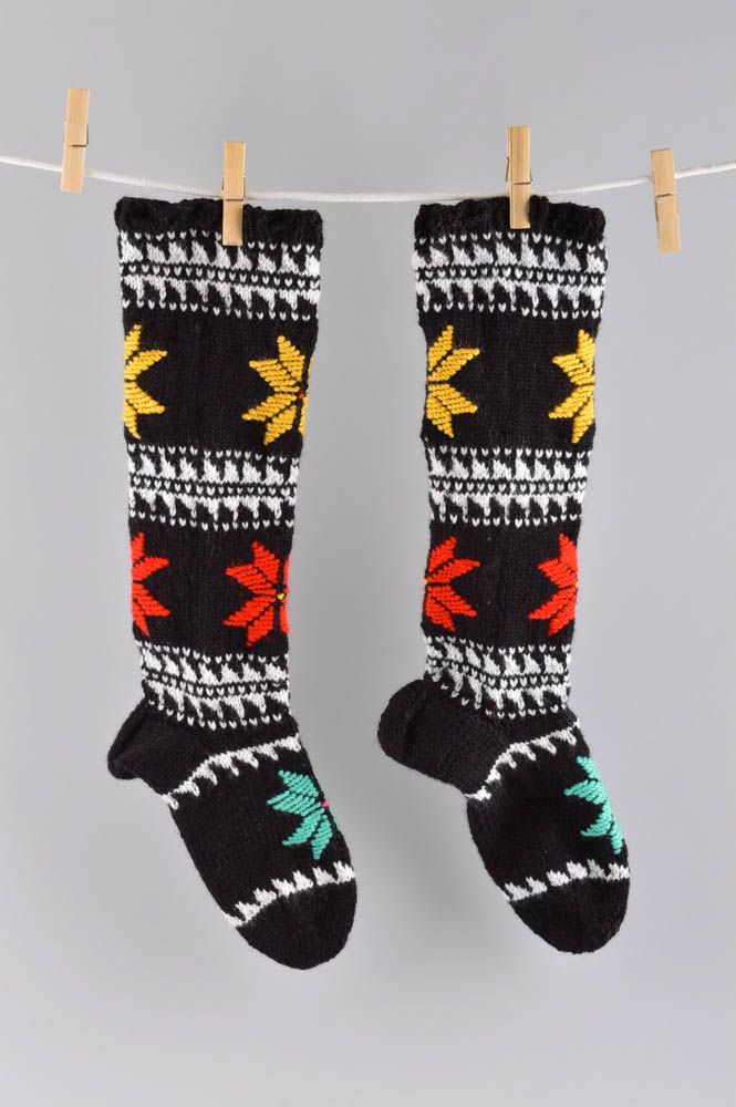 Handgestrickte Socken grelle warme Socken Baumwolle Socken lange bunte Socken foto 1