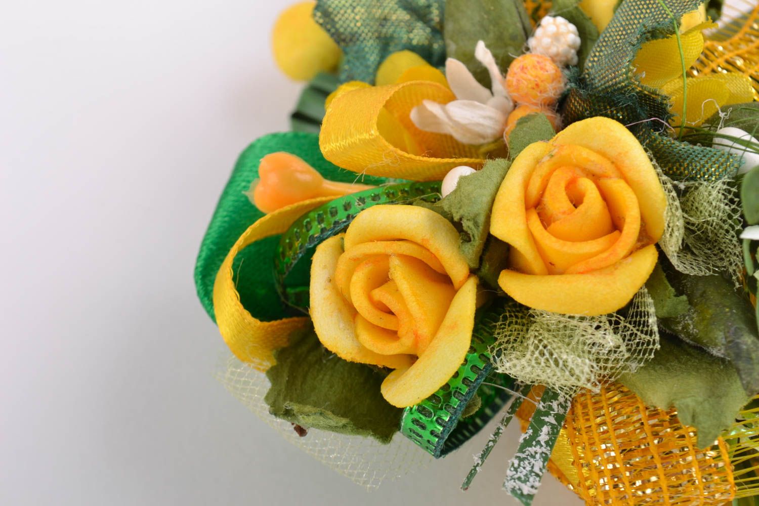 Handgemachter Rohling für Haarklemme oder Brosche gelbe dekorative Blumen schön foto 4