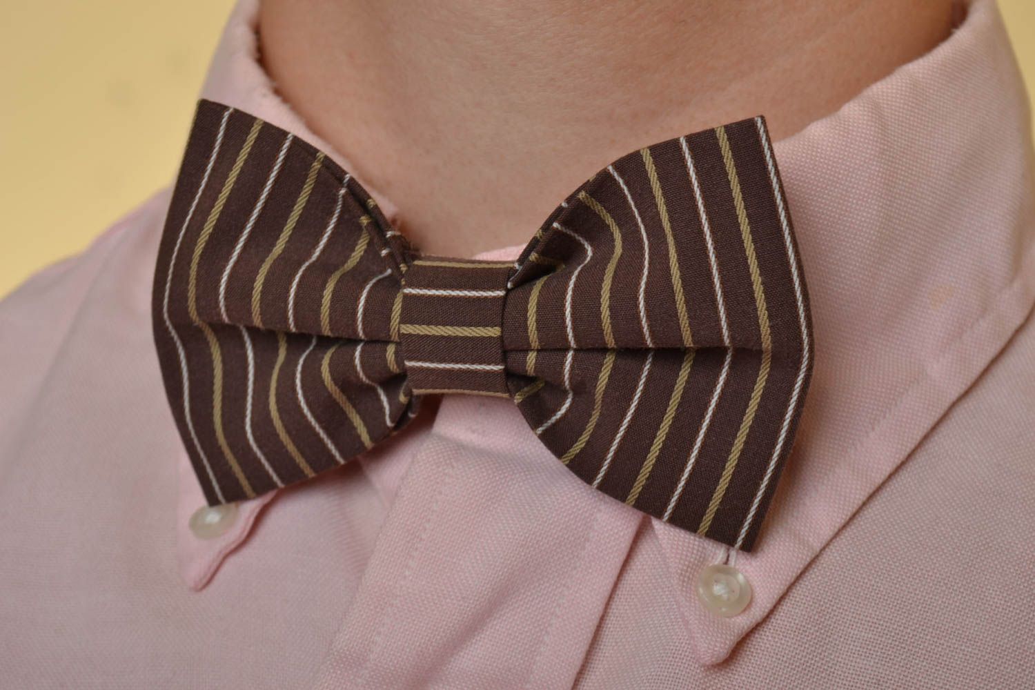 Unusual beautiful handmade designer striped fabric bow tie photo 1