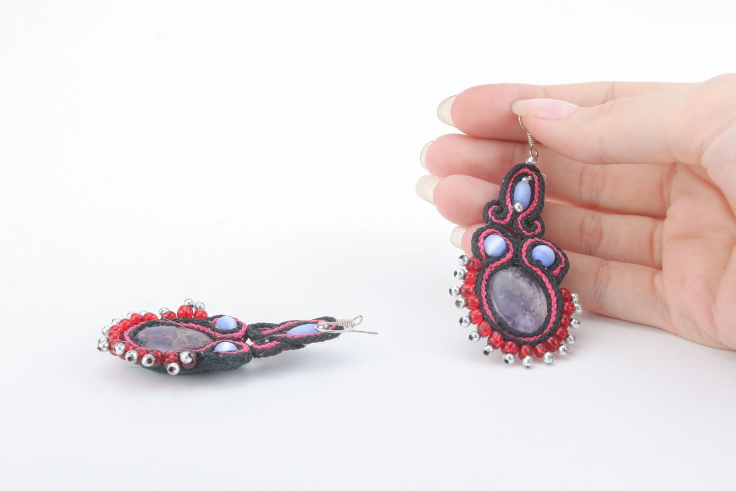 Soutache earrings with natural stones photo 4