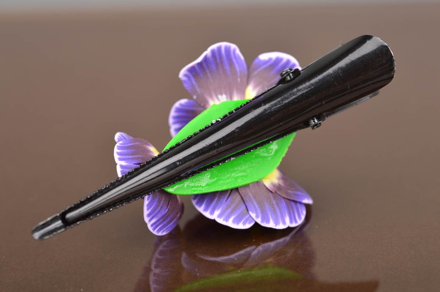 Blumen Haarspange aus Polymerton mit lila Schneeglöckchen künstlerisch handmade foto 5