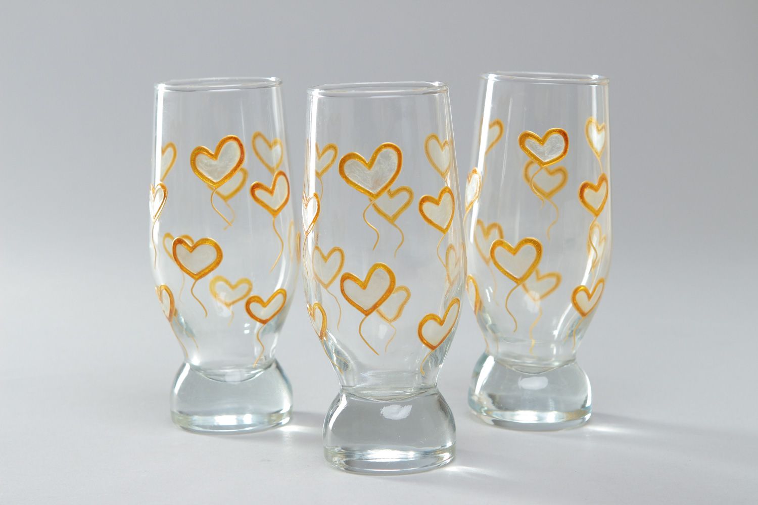 Стеклянные стаканы с росписью авторские набор из 3 штук фото 1