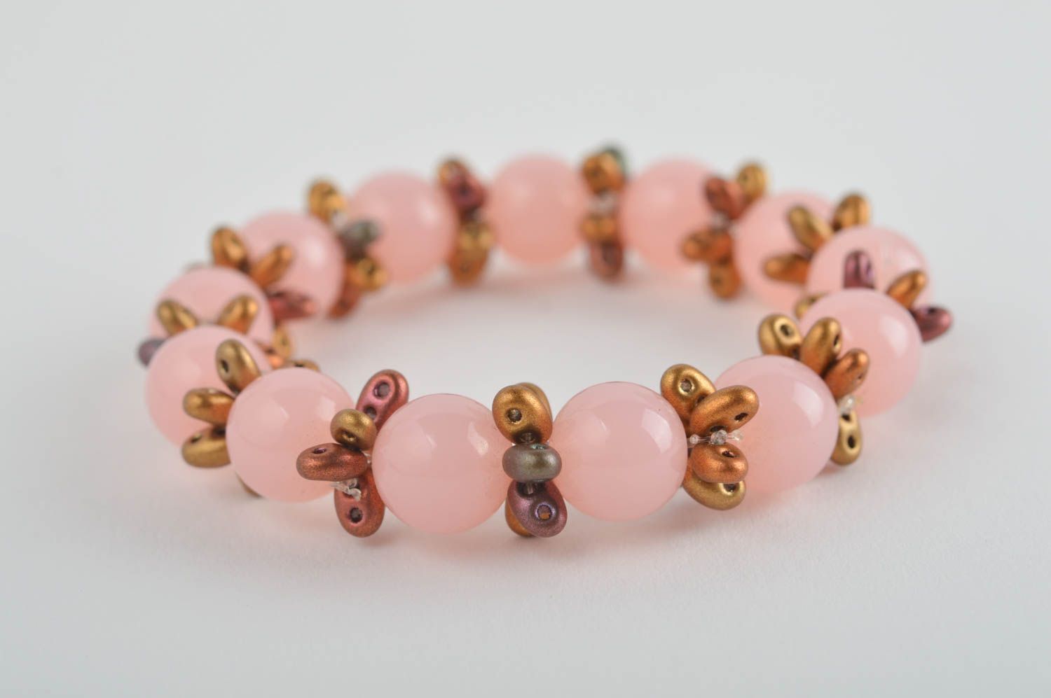 Pink beaded stretch bracelets with flower fittings girls photo 5