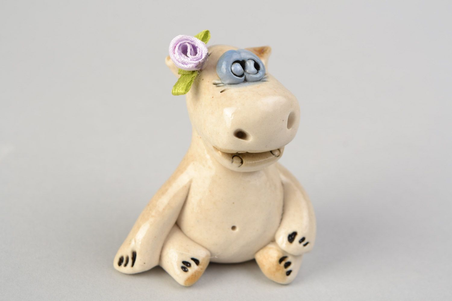 Ceramic decorative handmade painted figurine of Hippo for nursery interior  photo 4