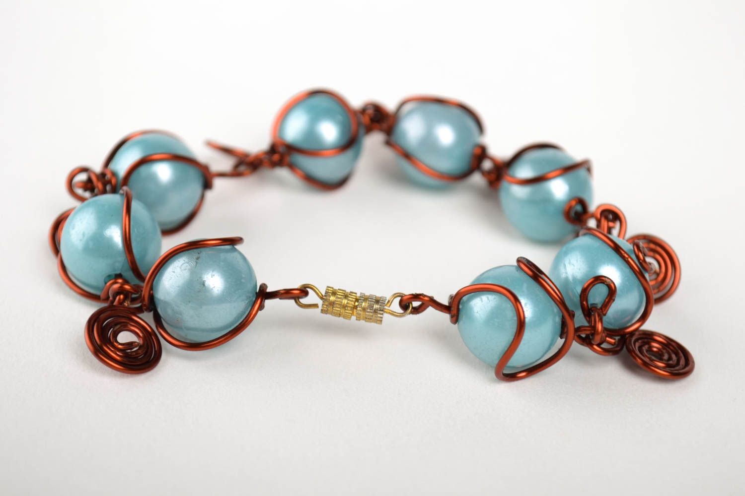 Light blue beads chain wire bracelet for women photo 4