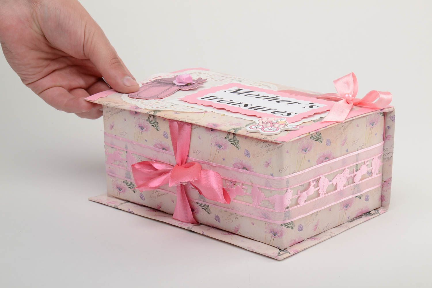 Schöne rosa Schatulle aus Pappe schön für besondere Baby Sachen Designer Handarbeit foto 5