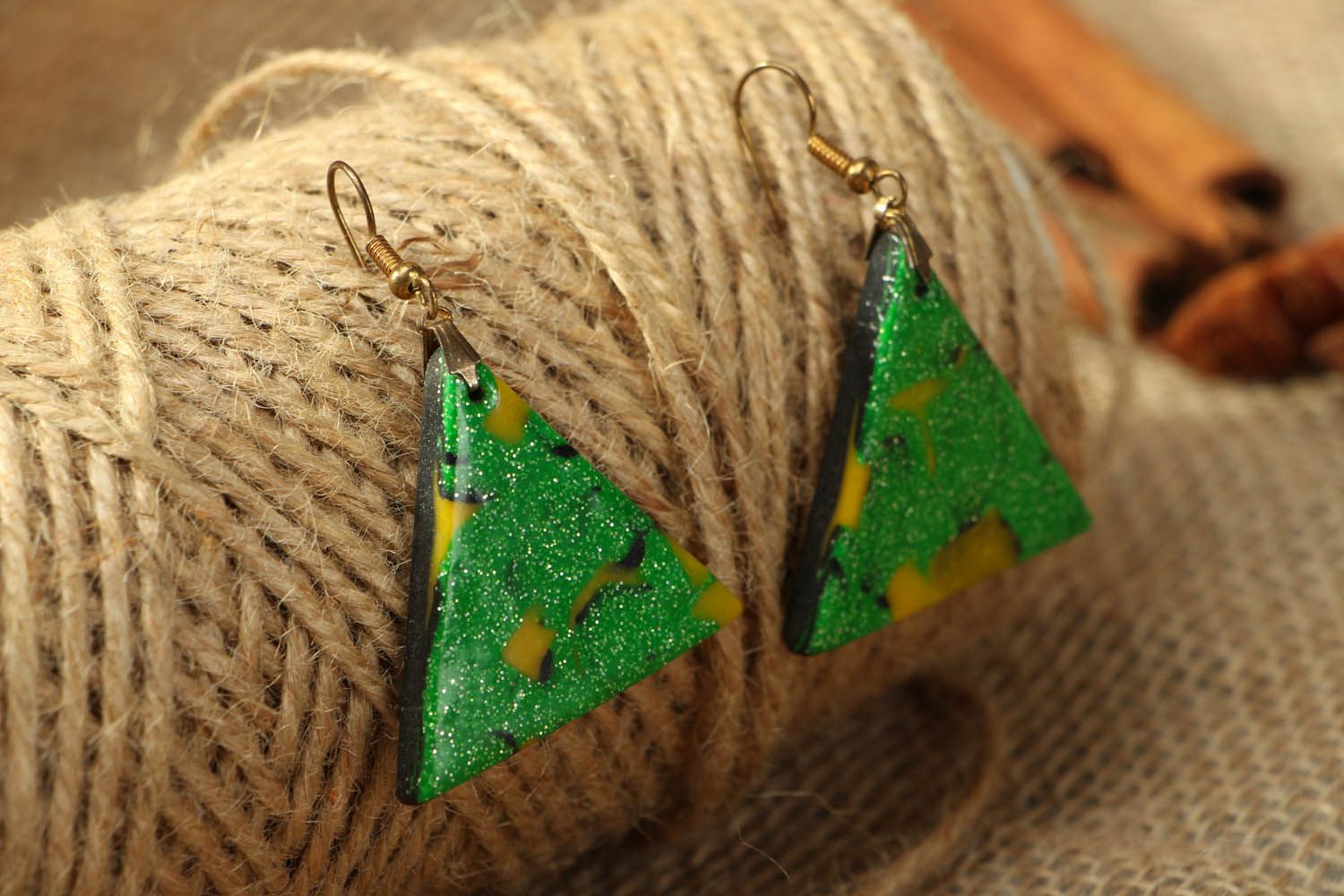 Earrings made ​​of polymer clay Triangles photo 3