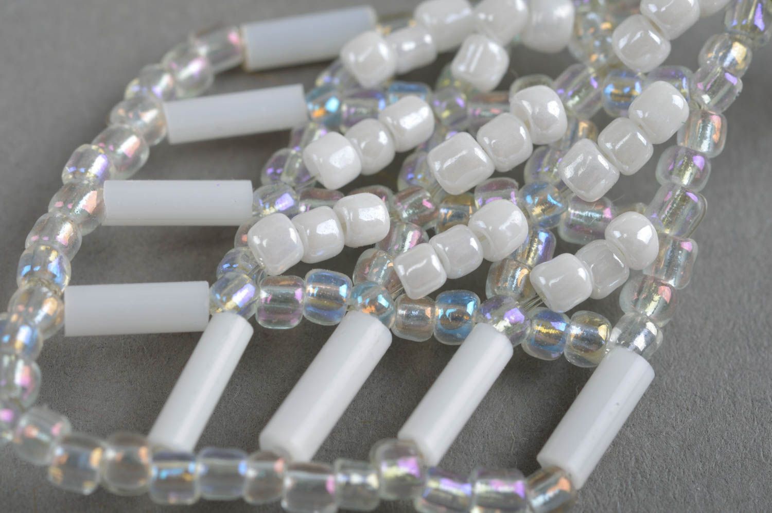 Beautiful white handmade beaded earrings woven earrings with beads gift ideas  photo 5