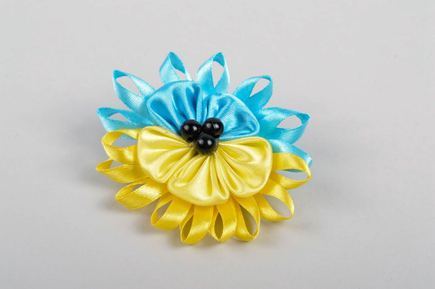 Gelb blaue Blume Haarspange handgemachter Schmuck Accessoire für Mädchen grell  foto 2