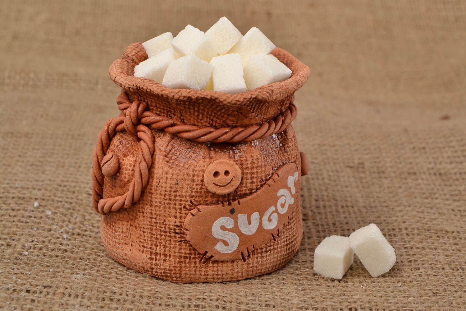 Keramischer Behälter für Zucker handmade in Braun klein schön für Küche Dekor foto 1