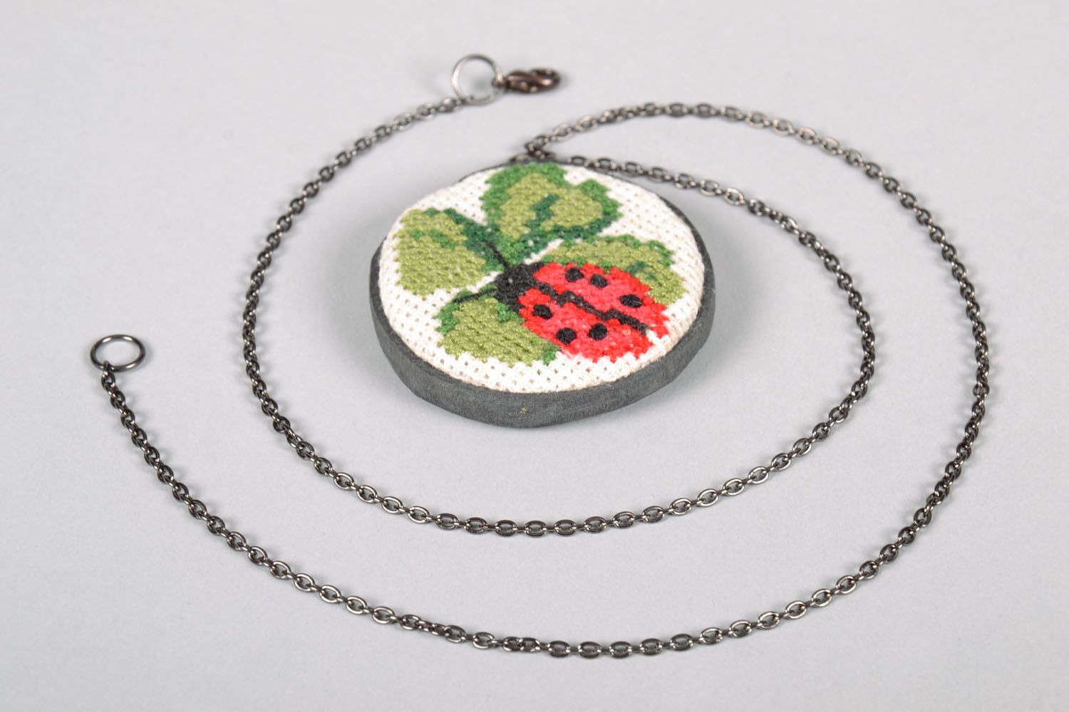 Handmade pendant with embroidery Ladybug photo 5
