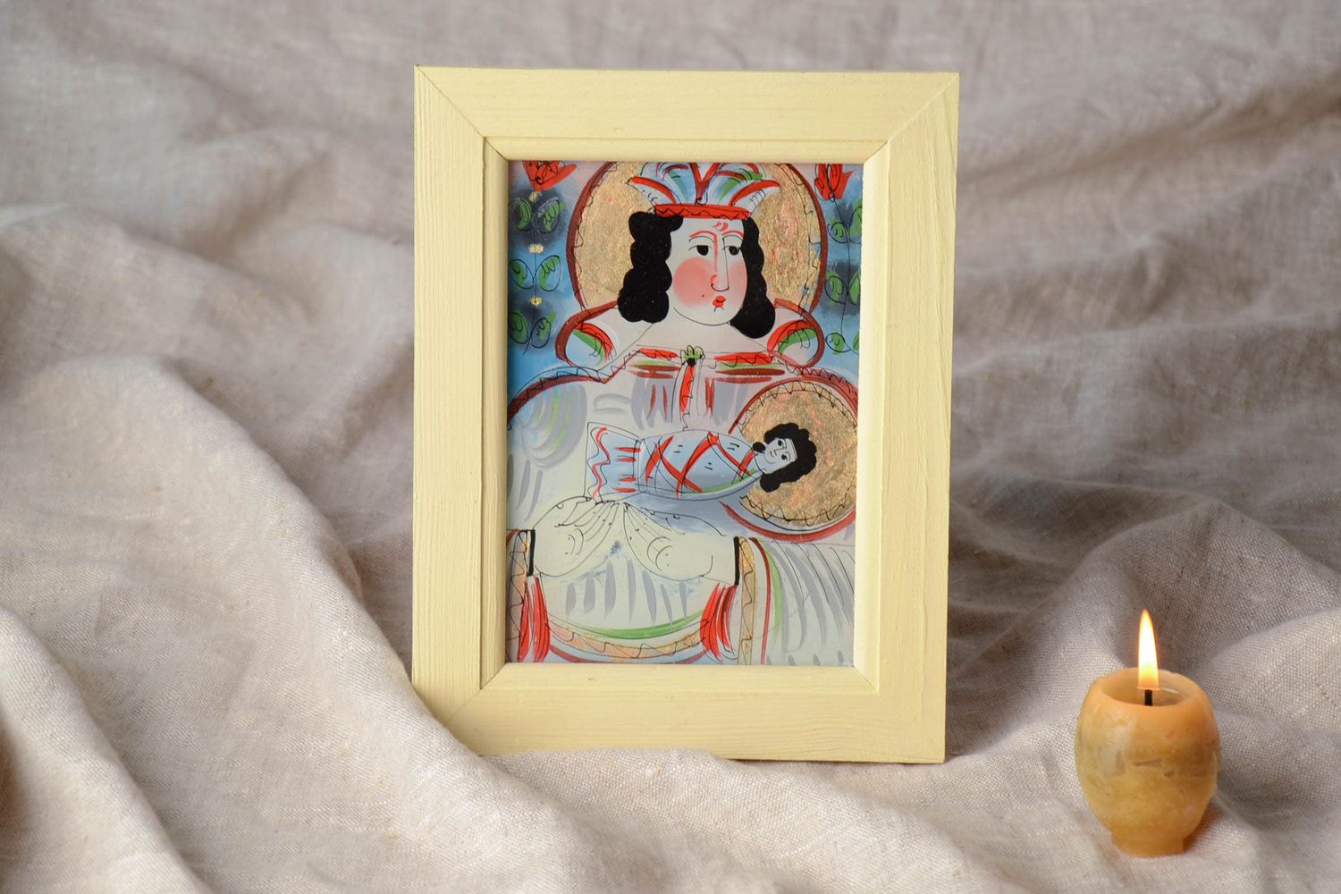 Pintura religiosa de Santa María con marco foto 1