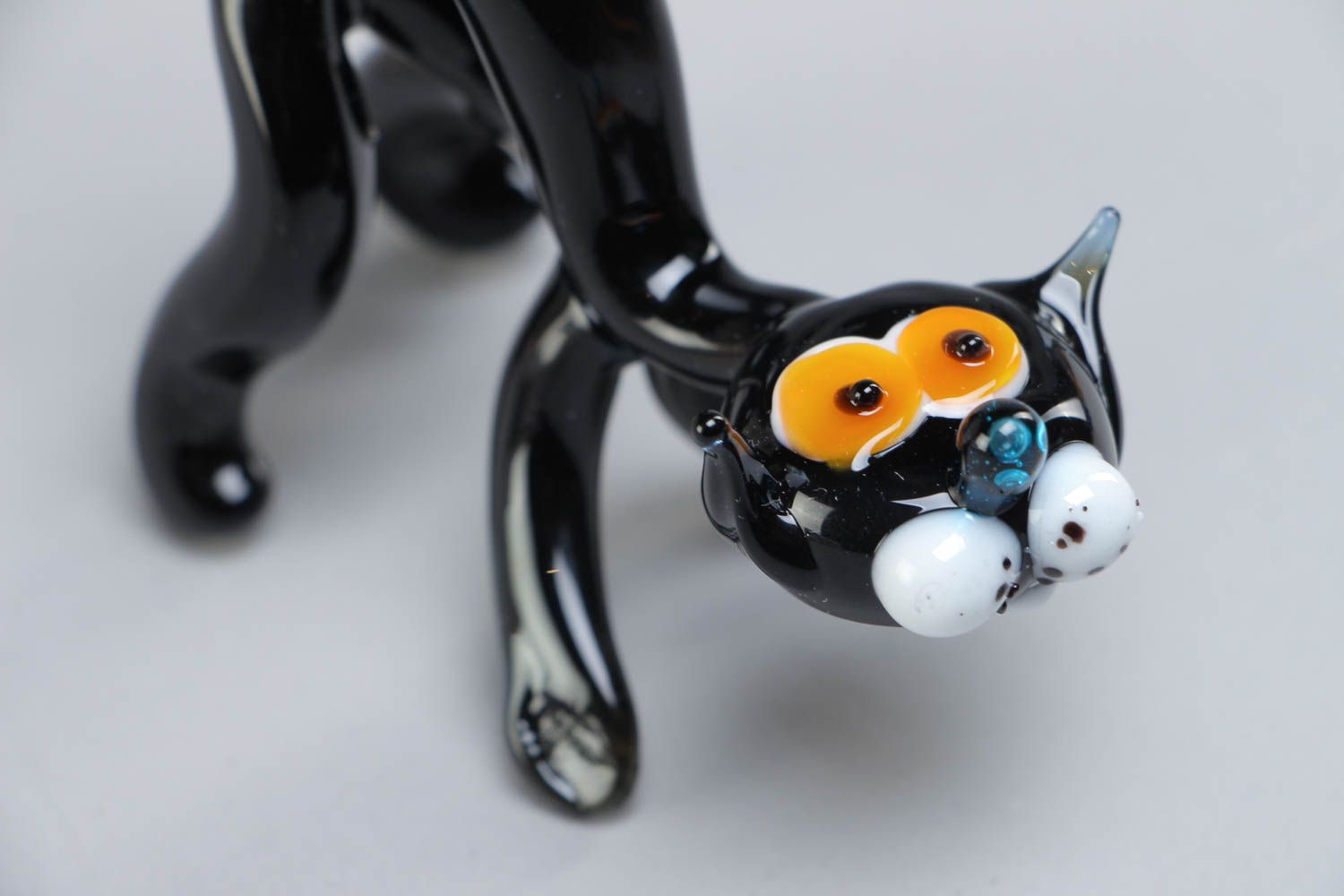 Handmade miniature collectible lampwork glass animal figurine of black cat photo 3