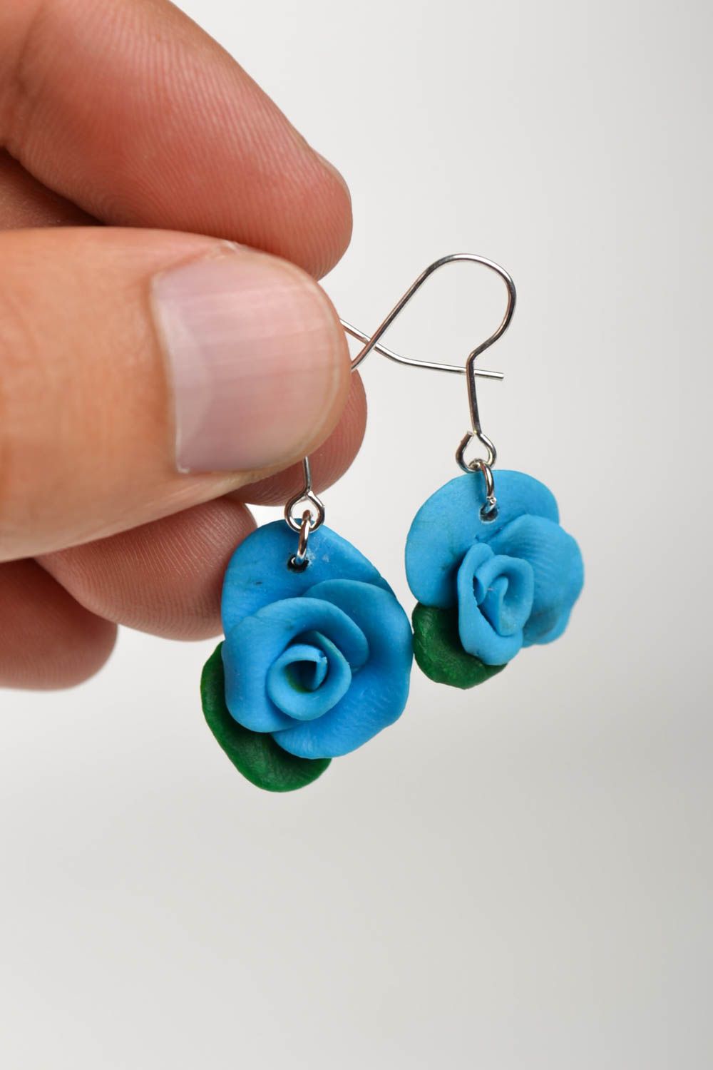 Стильное украшение ручной работы элитная бижутерия модные серьги голубые розы фото 4