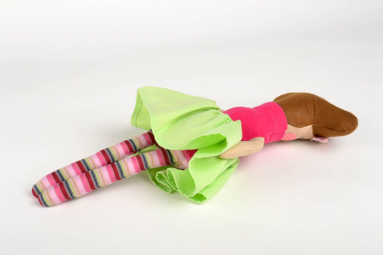 Poupée d'artiste Jouet en tissu fille en robe rose-vert Cadeau pour enfant photo 5