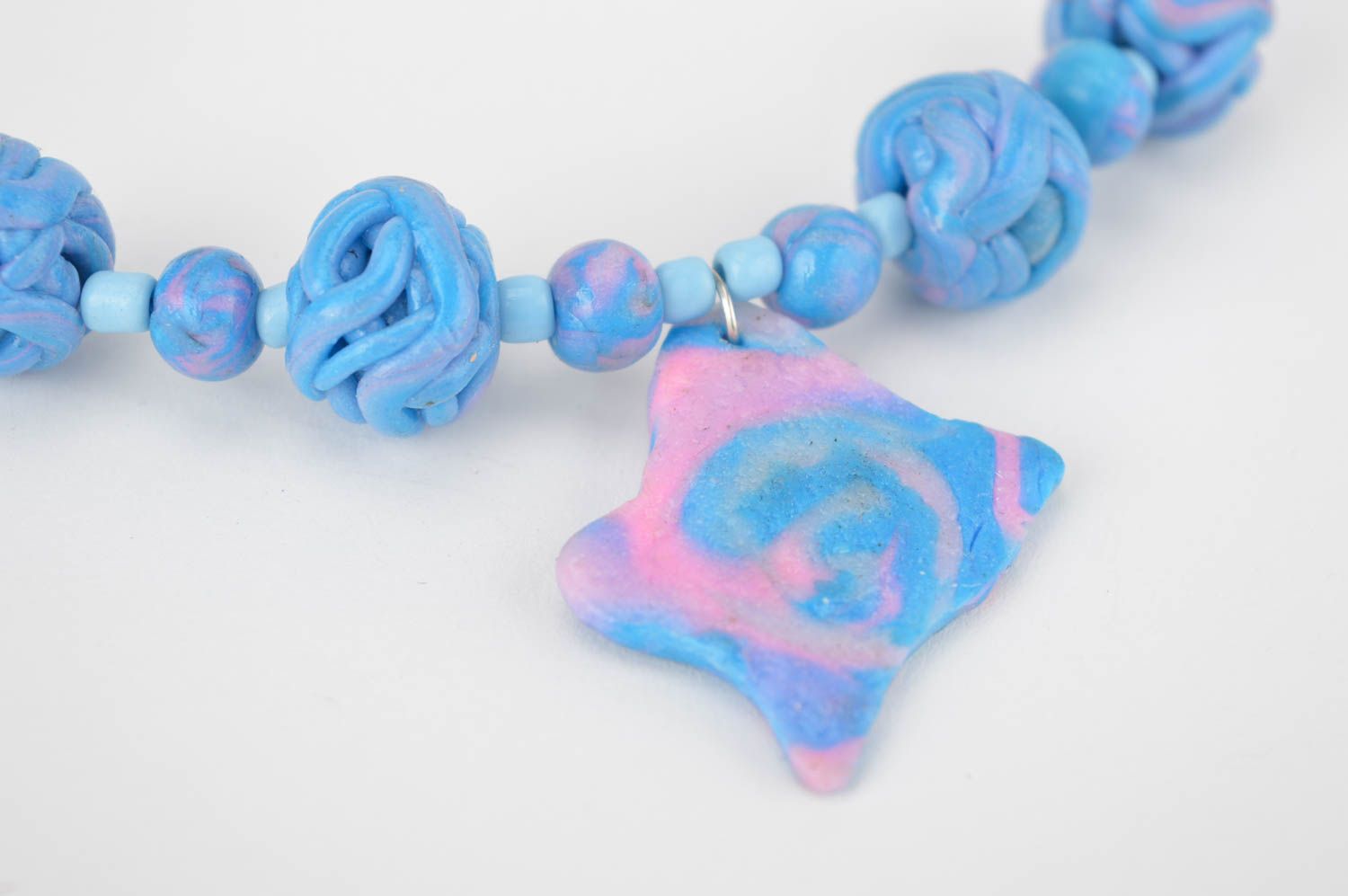 Polymer clay necklace handmade accessories blue fashionable jewelry vintage photo 2