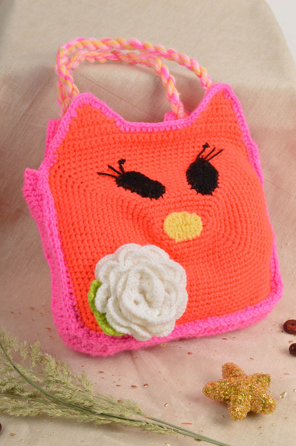Women handbag for children little knitted handmade bag cat like bad for girls photo 1