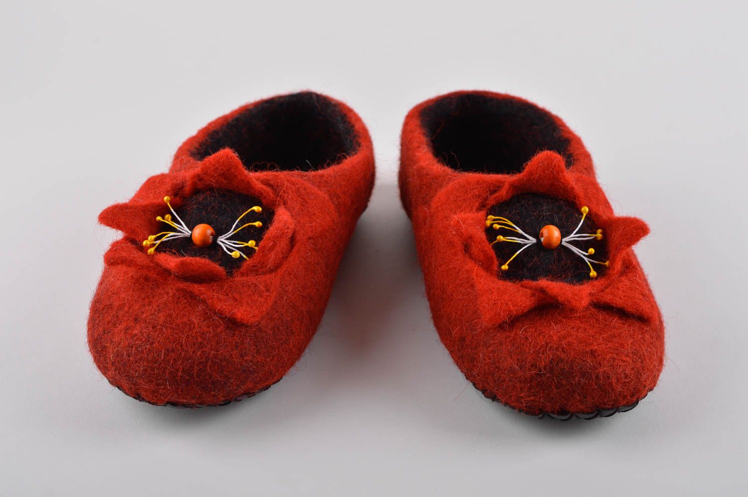 Handmade Hausschuhe gefilzt Pantoffel Schuhe warme Damen Hausschuhe rot schön foto 4
