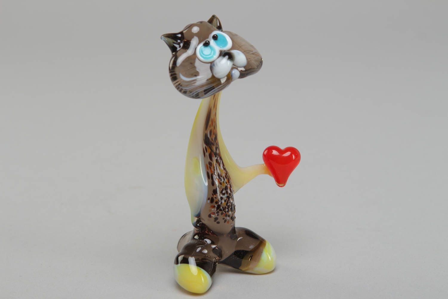 Figurine miniature en verre lampwork de créateur en forme de chat faite main photo 1