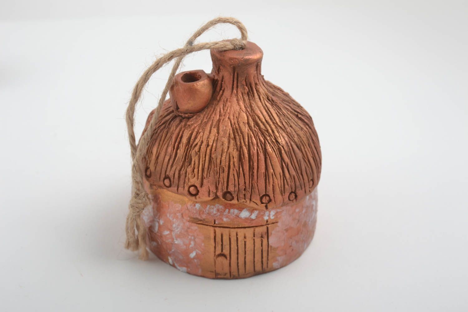 Unusual handmade ceramic figurine clay bell pottery art interior decorating photo 2
