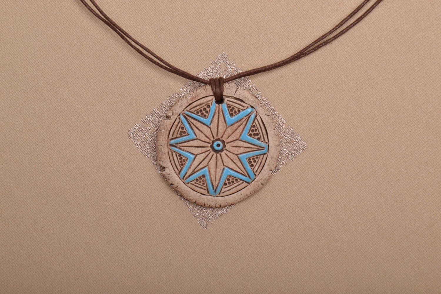 Ceramic pendant with ornaments in ethnic style photo 1