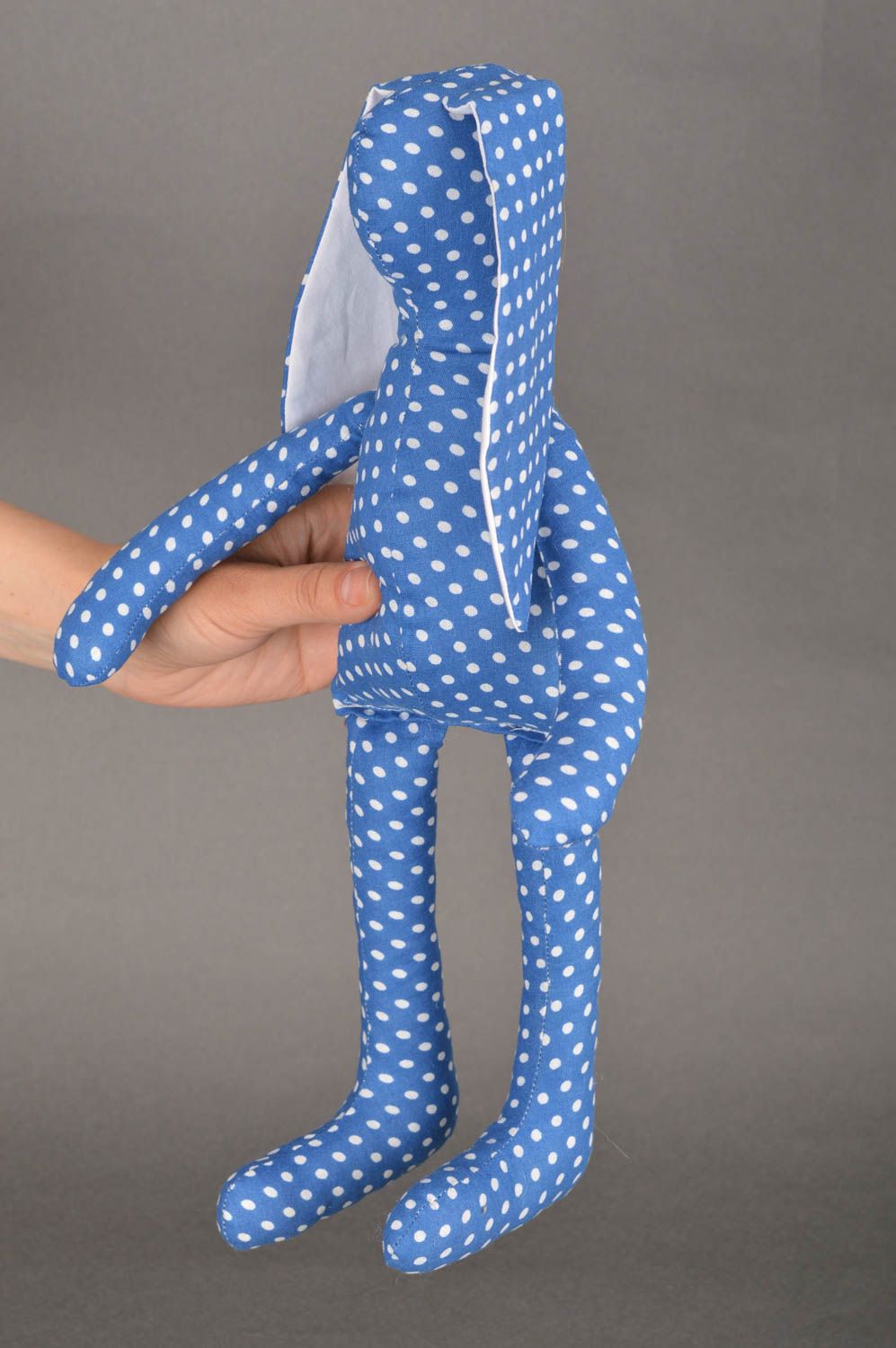 Schönes Designer Stoff Kuscheltier Hase handmade für Kinder blau gepunktet foto 3