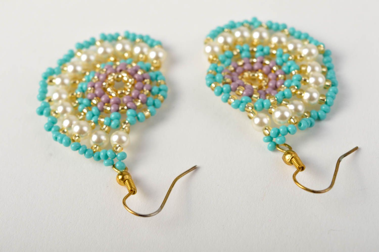 Handmade stylish beaded earrings unusual accessory blue cute earrings ideas photo 3