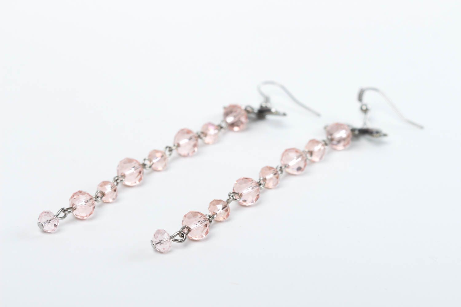 Boucles d'oreilles longues Bijou fait main perles en cristal roses Cadeau femme photo 3
