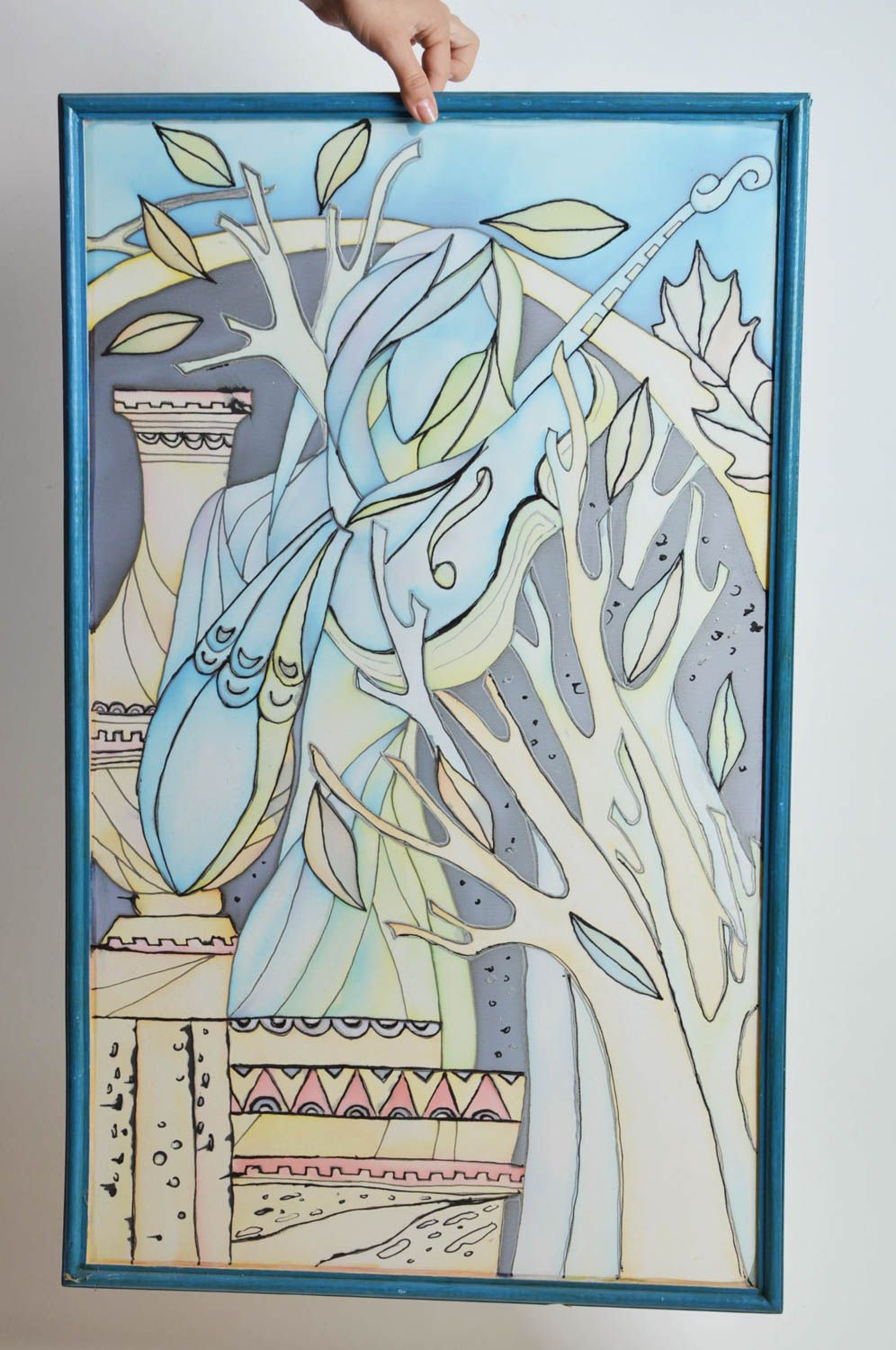 Картина в технике холодный батик тканевая ручной работы авторская В саду фото 3