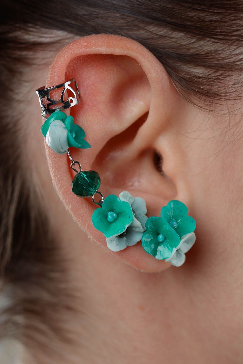 Boucles d'oreilles cuff turquoise faites main photo 3