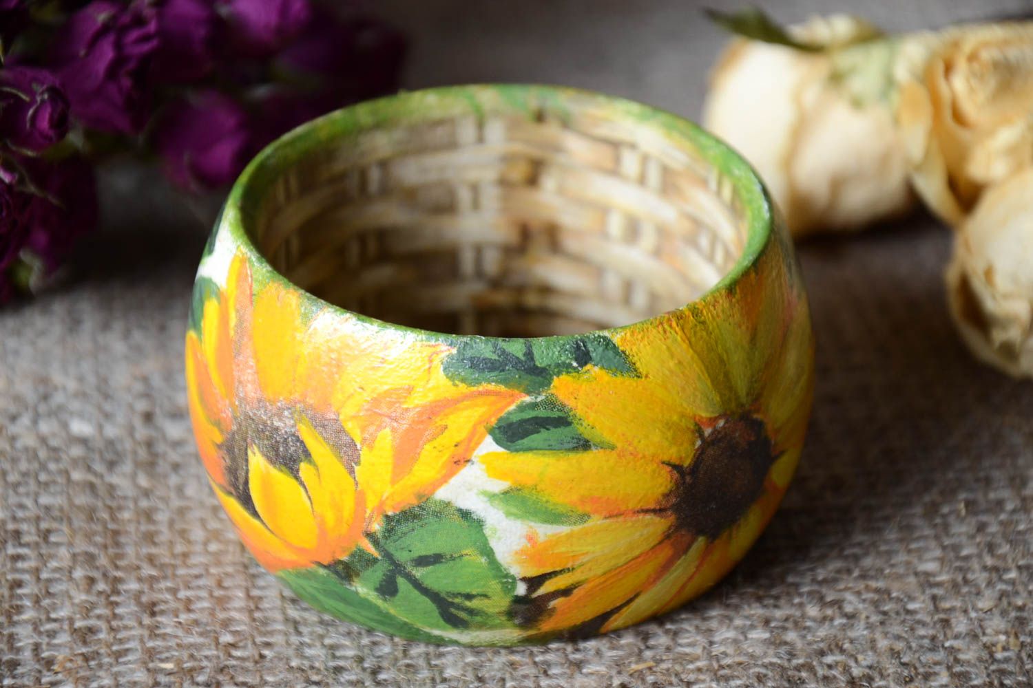 Holz Armband handgemachter Schmuck bunter Designer Schmuck mit Sonnenblumen foto 3