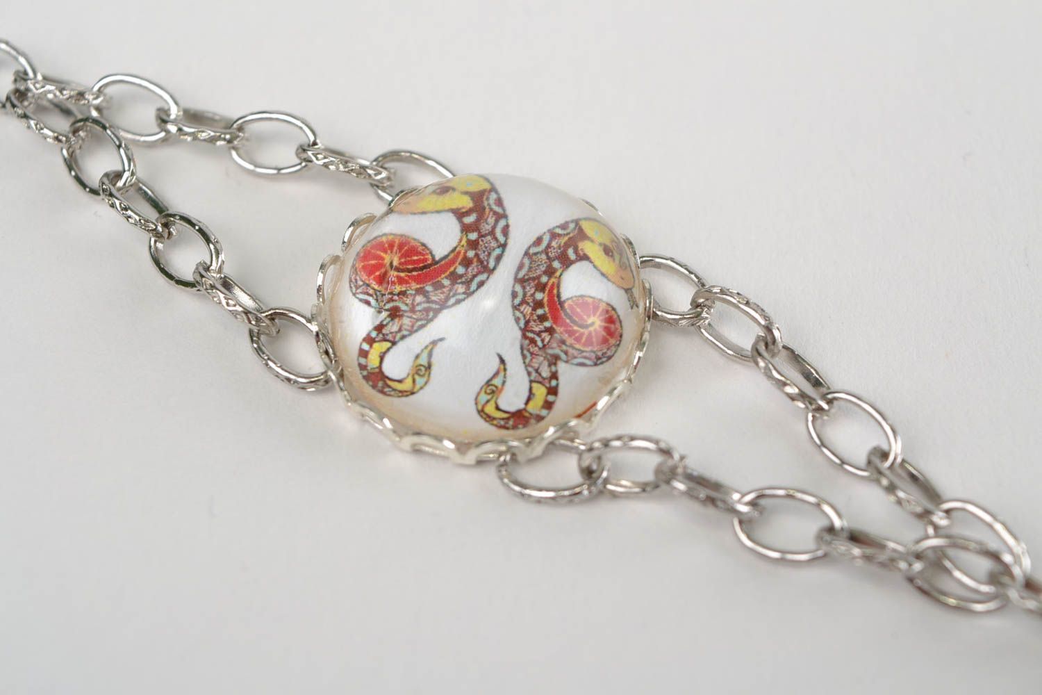 Handmade designer metal zodiac bracelet with glass insert Gemini photo 2